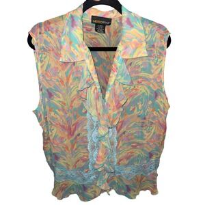 Metrostyle Women's Vintage Floral Ruffle Lace Sleeveless Blouse Size 14